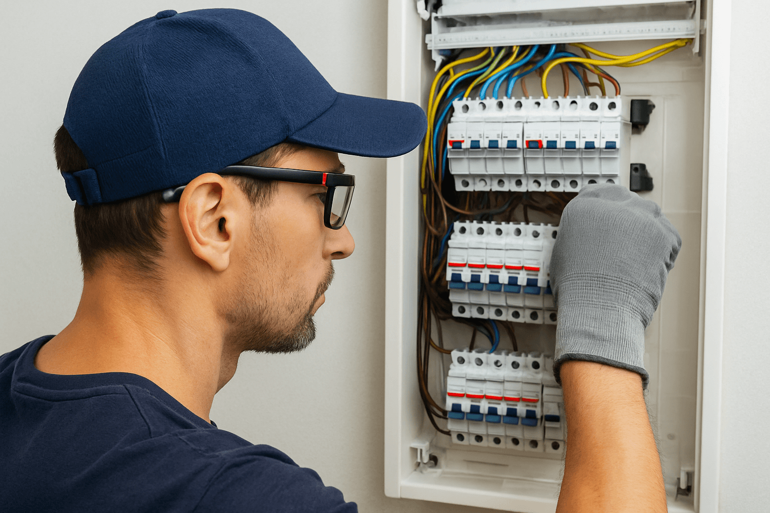 Electrician working on a switchboard