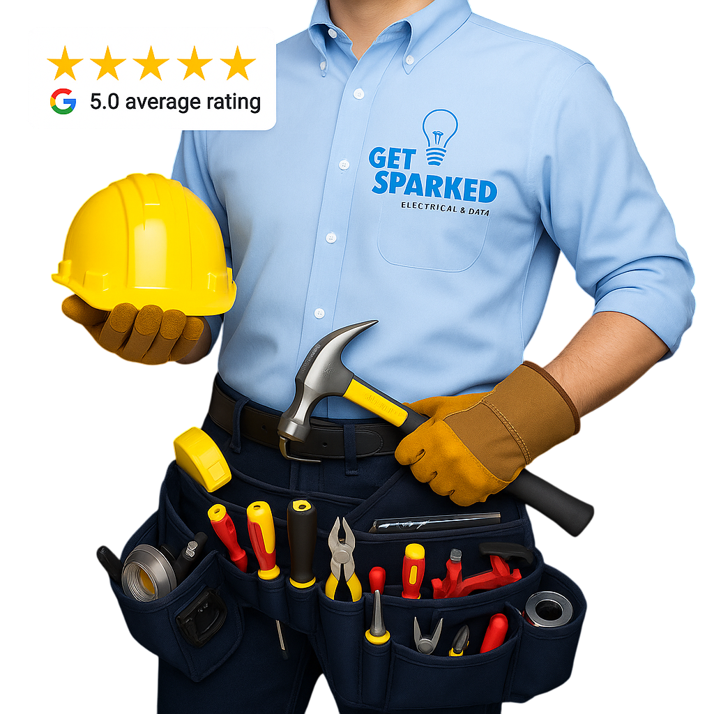 Get Sparked Electrician with toolbelt
